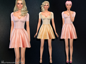 Sims 4 — Sequin Bodice Skater Dress by Harmonia — sleeved skater dress with sequin embellishment on bodice. Mesh By