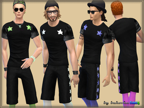 Sims 4 — Set Stars by bukovka — A set of clothing for men. Includes: T-shirt and shorts. Install a separate slot. 4 types