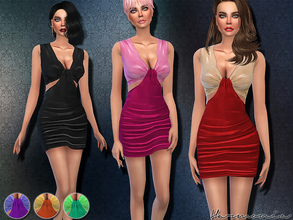 Sims 4 — Velvet Cut-out Bodycon Dress by Harmonia — Featuring a deep V neckline with cut out sides, partial open back.