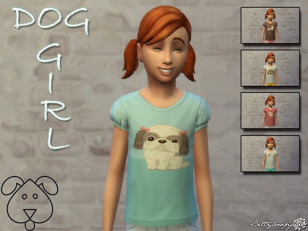 Sims 4 — Dog girl by Bettyboopjade — Set T-shirts for girls printed dog. Recoloration from EA , this is standalone item