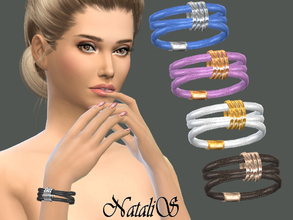 Sims 4 — NataliS_Leather wrap bracelet with rings by Natalis — Beautiful jewelry - delectable rainbow-hued bracelets.