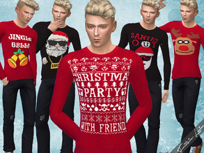 Sims 4 — Christmas Jumper by FritzieLein — A new, funny Christmas jumper for males. Comes in 6 variations (one not