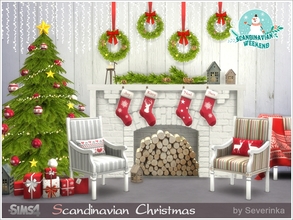 Sims 4 — Scandinavian Christmas by Severinka_ — A set of furniture and decor for the living room or dining room in a