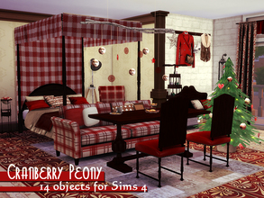 Sims 4 — Cranberry Peony by Kiolometro — Christmas set for the living room and bedroom. Juicy as cranberry and bright as