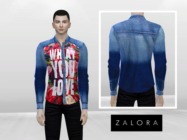 Sims 4 — What You Love Signature Denim Shirt by McLayneSims — Standalone item 2 Swatches No recoloring Please don't