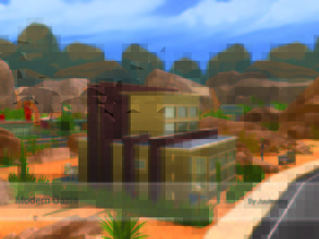 Sims 4 — Modern Oasis by Juulssims — Modern House in Oasis Springs on a 20x15 lot. The first floor has a livingroom with