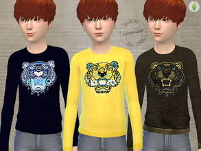 Sims 4 — Boys Tiger Sweatshirt by FritzieLein — A sweatshirt with tiger applique. Comes in 3 variations. Inspired by