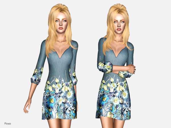 Sims 3 — Floral Cocktail Dress by pizazz — Simple but elegant cocktail dress with floral accents. Great for those parties