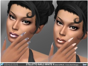 Sims 4 — Stiletto Nails White V by Devilicious — NEEDS SINTIKLIA'S MESH!!!