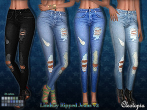 Sims 4 — Set50- Lindsay Ripped Jeans V2 by Cleotopia — This is a second version of my original Lindsay Jeans which was a