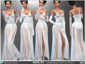 Sims 4 — Bridal Set by Devilicious — Dress: in 2 variations(1 full skirt and 1 with split), 2 colors, 1 file - 4 dresses