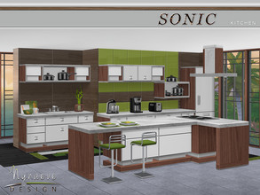 Sims 4 — Sonic Kitchen by NynaeveDesign — This contemporary kitchen employs a variety of materials and textures;