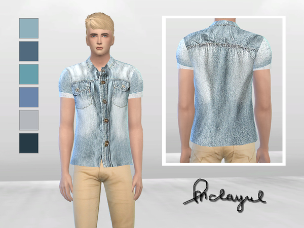 Sims 4 — Sparks Denim Button Shirt by McLayneSims — Standalone item 6 Swatches No recoloring Please don't upload my works