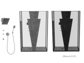 Sims 4 — Art Deco Bathroom - Shower by ShinoKCR — Large Shower Cabine with Glass and Chrome with an Art Deco Ornament