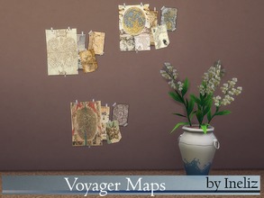 Sims 4 — Voyager Maps by Ineliz — A set of three old map displays. Each version has four different images.