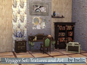 Sims 4 — Voyager Set: Textures and Art  by Ineliz — If your sims like to go on journeys, then their study room cannot be