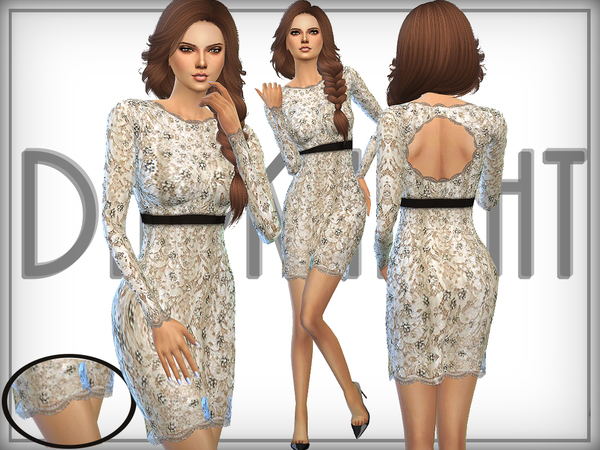 Sims 4 — Embellished Lace Dress by DarkNighTt — Embellished Lace Dress Printed Dress Have 1 color. New Mesh, Have a