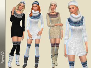 Sims 4 — Norwegian set by Birba32 — A dress of wool with traditional Norwegian designs with long and warm matching