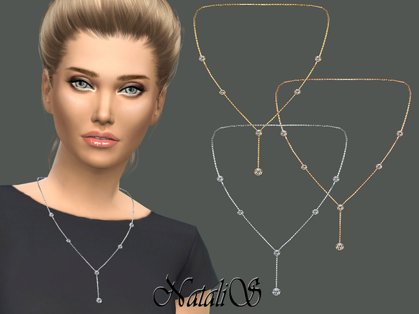 Sims 4 — NataliS_Lariat necklace with crystals by Natalis — Lariat necklace in shine metal with crystals. Suitable