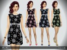Sims 4 — Fiori by Paogae — A classic black dress with flowers in 4 colors, white belt and neckline, also perfect for