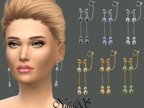 Sims 4 — NataliS_Circle and Crystals Drop Earrings by Natalis — Asymmetric circle and crystals drop pull -through