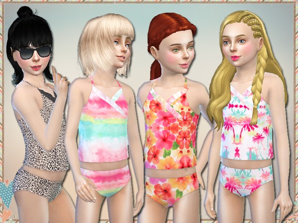 Sims 4 — Fun Print Tankini For Girls by Simlark — Swimwear for girls in 2 pieces and 6 different fun prints.