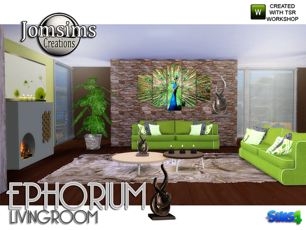 Sims 4 — Ephorium Living Room by jomsims — Back to modern. With the living room Ephorium. modern sofa in 4 colors and