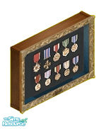 Sims 1 — Shadow box of Military Medals by terri4sims — A maple wooden display shadow box featuring military medals.