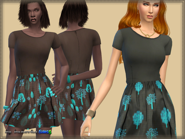 Sims 4 — Dress Brown & Turquoise by bukovka — Dress for women with an amazing combination of colors. Installed