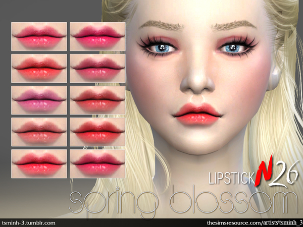 Sims 4 — Spring Blossom Lipstick by TsminhSims — LIPSTICK.N26 - 10 colors - Custom thumbnails - Custom swatches