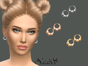 Sims 4 — NataliS_Triple beads hoop earrings by Natalis — Triple beads hoop earrings. Available in 3 colors. FT-FA-YA.
