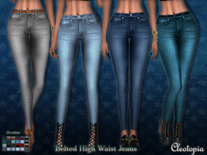 Sims 4 — Set52- Belted High Waisted Jeans by Cleotopia — I have personally handdrawn these textures from scratch and they
