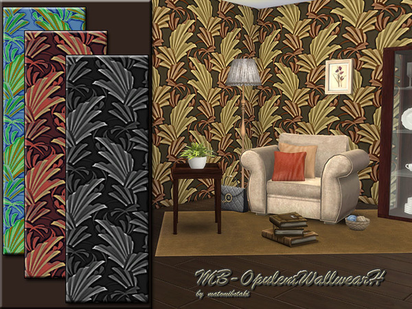 Sims 4 — MB-OpulentWallwearH by matomibotaki — MB-OpulentWallwearH, impressive floral wallpaper in 4 different colors,