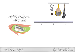Sims 4 — Kitchen Stuff 2 - Hanger With Hooks by ArwenKaboom — White wall hanger with three hooks. Coresponds with kitchen