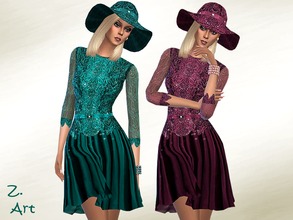 Sims 4 — Monaco Set by Zuckerschnute20 — An irresistible lace dress with matching hat :D 2 colors stand-alone