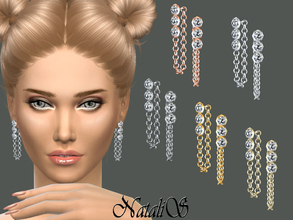 Sims 4 — NataliS_Crystals and Chain Drop Earrings by Natalis — Crystal-set drop design with dangling chain detail.