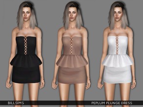Sims 3 — Peplum Plunge Dress by Bill_Sims — YA/AF Everyday/Formal Recolorable | 1 channel 3 variations included Launcher