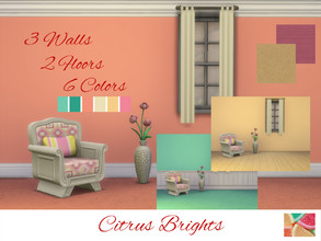 Sims 4 — Citrus Brights by sharon337 — Walls in 3 Styles and 2 Floors ( Carpet and Wooden) in 6 different colors, created