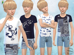 Sims 4 — Boys Summer Shorts and T-Shirts by FritzieLein — This set includes 2 different denim shorts and 4 different
