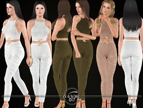 Sims 3 — Crop Top and Trousers by winnie017 — Set of a crop top and trousers with belt details all lod's custom mesh