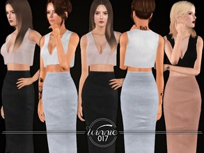 Sims 3 — Cropped Blouse & Midi Pencil Skirt by winnie017 — Set of a cropped v-neck blouse and a midi pencil skirt