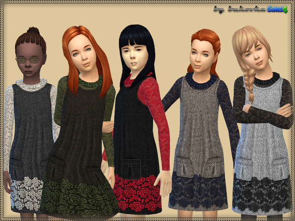 Sims 4 — Dress & Lace Blouse by bukovka — Dress for girls tweed decorated with lace. The new mesh, installed