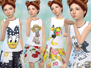 Sims 4 — Cute Summer Dresses by FritzieLein — 4 different cute summer dresses with Daisy, Pluto, Girlie and Duffy Duck