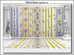 Sims 3 — Floral Stripes_marcorse by marcorse — Five floral Fabric patterns with a vertical stripe design. [ and if you