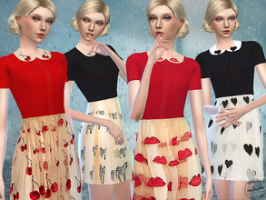 Sims 4 — Collared Dresses by FritzieLein — 4 sweet collared dresses with tulle skirts featuring lips, cherries, zebras