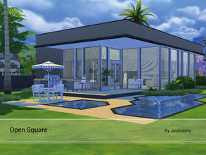 Sims 4 — Open Square by Juulssims — Modern house, nice blue toned spacious house. The first floor is one big open area,