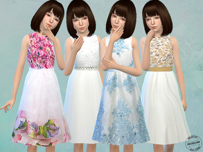 Sims 4 — Floral Tulle Dresses by FritzieLein — 4 different cute dresses with tulle skirt and floral applique. Hope you