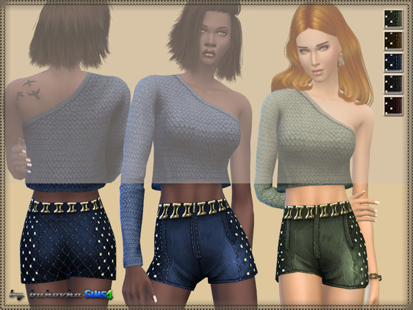 Sims 4 — Leather Shorts by bukovka — Leather shorts for women. Installed autonomously, 5 coloring options.