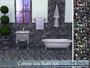 Sims 4 — Cobble Sea Bath Set by Ineliz — A set of bathroom tiles with cobble stone pattern. Comes in 4 colors. 