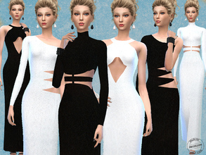 Sims 4 — Cut Out Knitted Maxi Dresses by FritzieLein — 6 cut out knitted maxi dresses, available in black and white. Hope